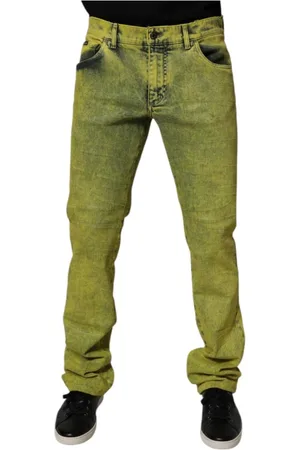 Dolce & Gabbana Jeansy, Mężczyzna, Żółty, M, Żółte Skinny Jeansyy z Logo