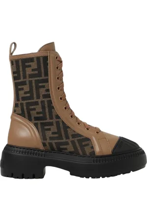 Fendi Buty, Kobieta, brązowy, 36 EU, Botki z tkaniny dżakardowej i skóry