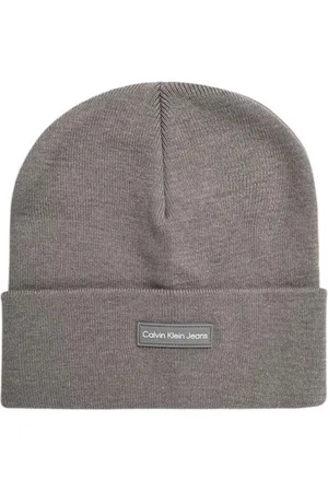 Calvin Klein Akcesoria, Kobieta, Szary, ONE SIZE, Logo Patch Polyester Beanie