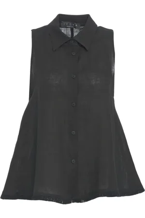 Kaos Bluzki, Kobieta, Czarny, XS, Koszula lniana z frędzlami