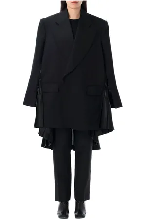 JUNYA WATANABE Kurtki, Kobieta, Czarny, M, Nylon, Czarny Plisowany Długi Blezer Kurtka
