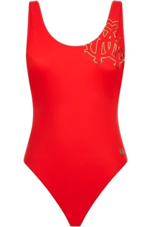 Roberto Cavalli Stroje kąpielowe, Kobieta, Czerwony, S, Monogramowy strój kąpielowy z odkrytymi plecami