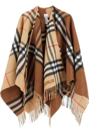 Burberry Kurtki, unisex, Beżowy, ONE SIZE, Wełna, Wełna Kaszmir Kratka Frędzle Płaszcz