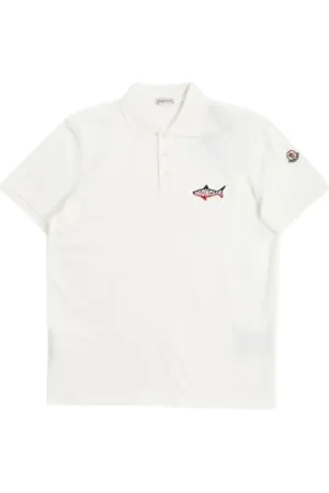 Moncler Koszulki, Mężczyzna, Biały, M, Biała bawełniana koszulka polo z logo rekina