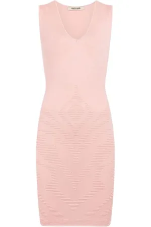 Roberto Cavalli Sukienki, Kobieta, Różowy, M, Haftowana Mini Sukienka Dekolt bez rękawów