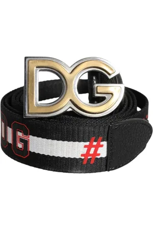 Dolce & Gabbana Akcesoria, Mężczyzna, Czarny, 105 CM, Metalowe Logo Klamra Pasek Czarny Biały