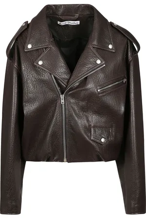 Acne Studios Kurtki, Kobieta, brązowy, M, Kurtka motocyklowa z skóry z detalami w kolorze srebrnym