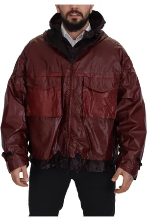 Dolce & Gabbana Kurtki, Mężczyzna, Czerwony, L, Elegant Bordeaux Full Zip Hooded Jacket