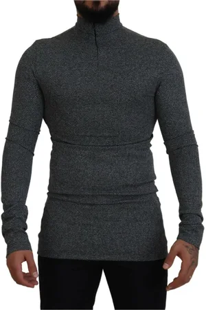 Dolce & Gabbana Swetry, Mężczyzna, Szary, M, Nylon, Ciemnoszary Sweter z Logo