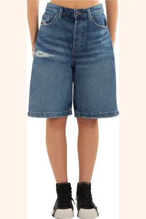 Diesel Szorty, Kobieta, Niebieski, W28, Denim, Podarte Luźne Szorty w 01