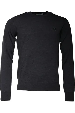 Dolce & Gabbana Swetry, Mężczyzna, Szary, S, Ciemnoszary Sweter z Logo i Okrągłym Dekoltem