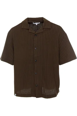 Edwin Koszule, Mężczyzna, brązowy, 2XL, Strukturalna koszula z krótkim rękawem Saga