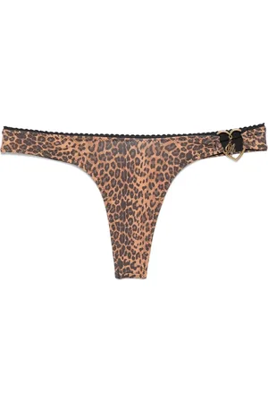 Frankies Bikinis Stroje kąpielowe, Kobieta, brązowy, S, Plażowa Odzież z Wzorem Leoparda i Wisiorem