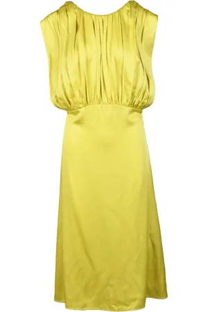 Jil Sander Sukienki, Kobieta, Żółty, M, Długa Sukienka Satynowa z Zamknięciem na Zamek
