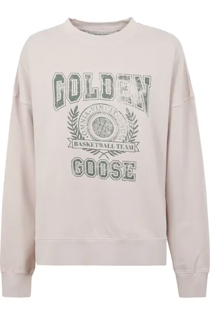 Golden Goose Bluzy, Kobieta, Szary, M, Bawełniany sweter z okrągłym dekoltem i nadrukiem logo