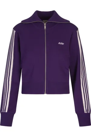 Autry Bluzy, Kobieta, Fioletowy, XS, Fioletowy Sweter z Zamkiem i Logo w Paski