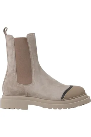 Brunello Cucinelli Buty, Kobieta, Beżowy, 39 EU, Zamsz, Eleganckie Zamszowe Chelsea Ankle Botki