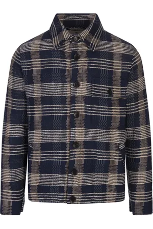 Etro Kurtki, Mężczyzna, Niebieski, M, Bawełna, Niebieska Bawełna Lniana Dzianinowa Kurtka Overshirt