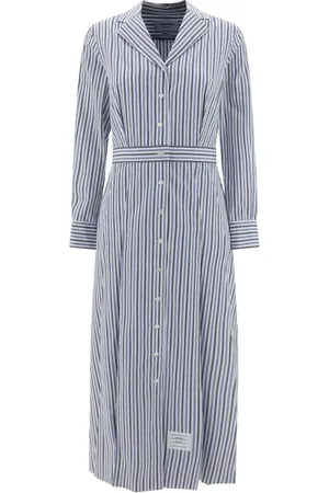 Thom Browne Sukienki, Kobieta, Niebieski, S, Pas Ruffle Chemisier Sukienka