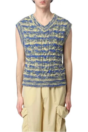 Andersson Bell Swetry, Mężczyzna, Niebieski, M, Wielokolorowy Cable Knit V-Neck Vest