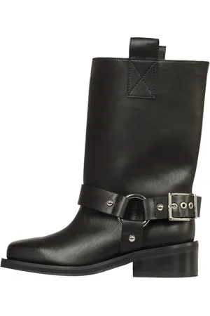 Ganni Buty, Kobieta, Czarny, 38 EU, Skóra, Motocyklowe botki Tubular Mid Shaft