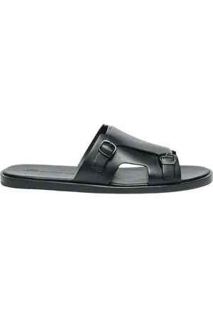 santoni Buty, Mężczyzna, Czarny, 41 1/2 EU, Czarne Skórzane Sandały z Klamrą