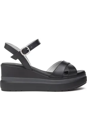 Nero Giardini Buty, Kobieta, Czarny, 40 EU, Czarne skórzane sandały na koturnie