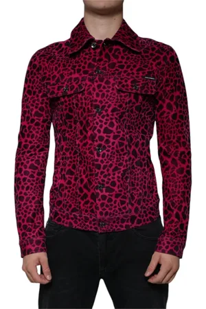Dolce & Gabbana Kurtki, Mężczyzna, Wielobarwność, M, Fuchsia Leopard Button Down Collared Jacket