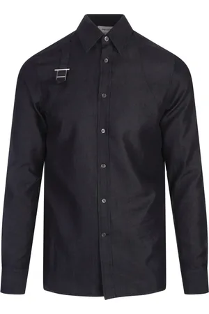 Alexander McQueen Koszule, Mężczyzna, Niebieski, M, Denim, Niebieska Koszula z Dżinsu z Paskiem T-Buckle