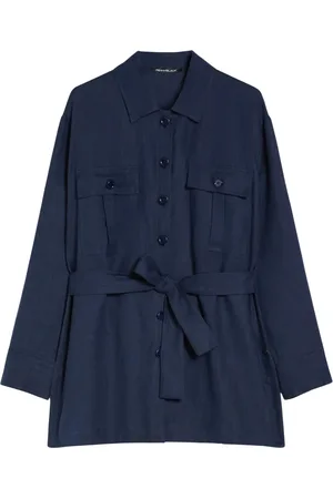 pennyblack Bluzki, Kobieta, Niebieski, 2XL, Oversize Koszula lniana Frisco Styl