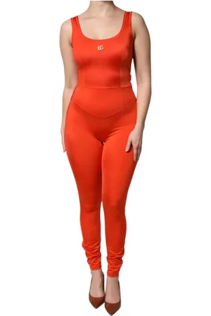 Dolce & Gabbana Kombinezony, Kobieta, Pomarańczowy, S, Nylon, Pomarańczowy Bezrękawnik Bodycon Sukienka