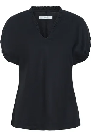 INWEAR Bluzki, Kobieta, Czarny, 2XL, Czarny lniany top z falbaną