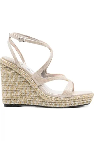 Jimmy Choo Buty, Kobieta, Beżowy, 39 EU, Beżowe Sandały na Koturnie z Paskiem wokół kostki