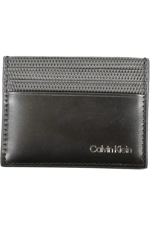 Calvin Klein Akcesoria, Mężczyzna, Czarny, ONE SIZE, Czarna Skórzana Portmonetka z Uchwytem na Karty