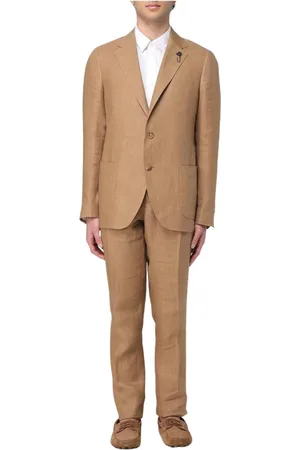 LARDINI Garnitury, Mężczyzna, brązowy, M, Elegancki Brązowy Komplet lniany