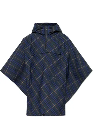 Burberry Kurtki, Kobieta, Niebieski, ONE SIZE, Poliester, Poncho w kratę
