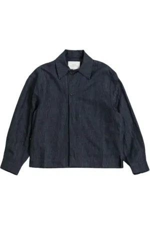 STUDIO NICHOLSON Kurtki, Mężczyzna, Niebieski, S, Denim, Kurtka z Denimu Krojona Lekka Box-Fit