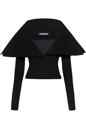 Jacquemus Kurtki, Kobieta, Czarny, S, Czarna Oversize Kurtka z dekoltem w serek