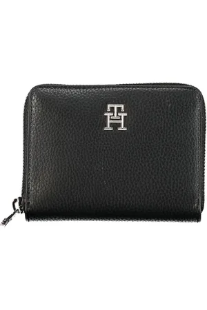 Tommy Hilfiger Akcesoria, Kobieta, Czarny, ONE SIZE, Len, Elegancki Czarny Portfel z Zamkiem