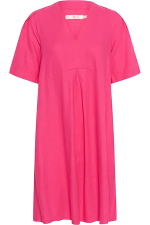 INWEAR Sukienki, Kobieta, Różowy, S, Krótka Różowa Sukienka z Dekoltem w Serek