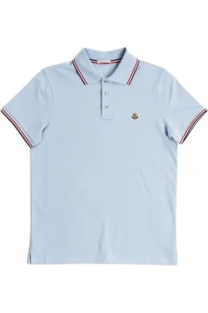 Moncler Koszulki, Mężczyzna, Niebieski, S, Lekki niebieski polo z trójkolorowymi paskami