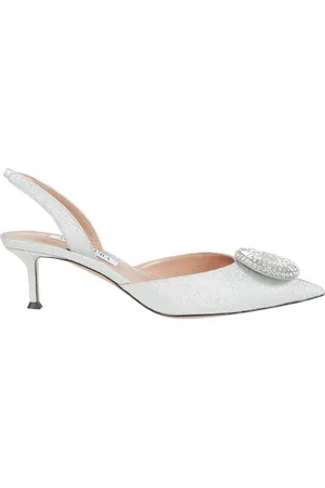 Aquazzura Buty, Kobieta, Szary, 37 EU, Crystal Hoop Sling Obcasy z Elastycznym Paskiem