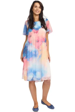 2-Biz Sukienki, Kobieta, Wielobarwność, XL, Sukienka Pastel Flower z Plisowanym Detailem