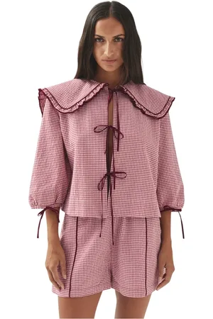 ALOHAS Bluzki, Kobieta, Czerwony, S, Airi Checks Burgundy Blouse