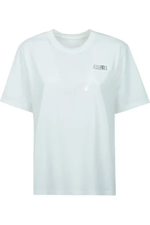Maison Margiela Koszulki, Kobieta, Biały, S, T-shirt z motywem numeru i dekoltem w serek