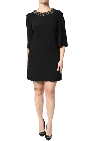 Dolce & Gabbana Sukienki, Kobieta, Czarny, XS, Kryształowo zdobiona sukienka mini a-line