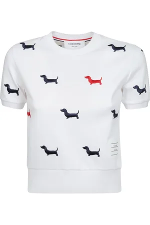 Thom Browne Koszulki, Kobieta, Biały, 2XS, T-shirt z ściągaczami