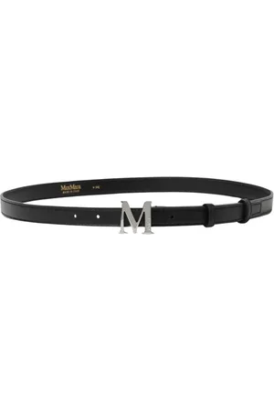Max Mara Akcesoria, Kobieta, Czarny, L, Klasyczny Czarny Pasek Skórzany z Polerowaną Sprzączką