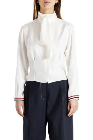 Thom Browne Bluzki, Kobieta, Biały, M, Ivory Jedwabna Bluzka z Kokardą