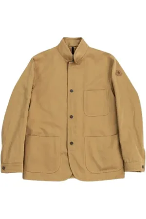 Moncler Kurtki, Mężczyzna, brązowy, L, Beżowa Bawełniana lniana Overshirt